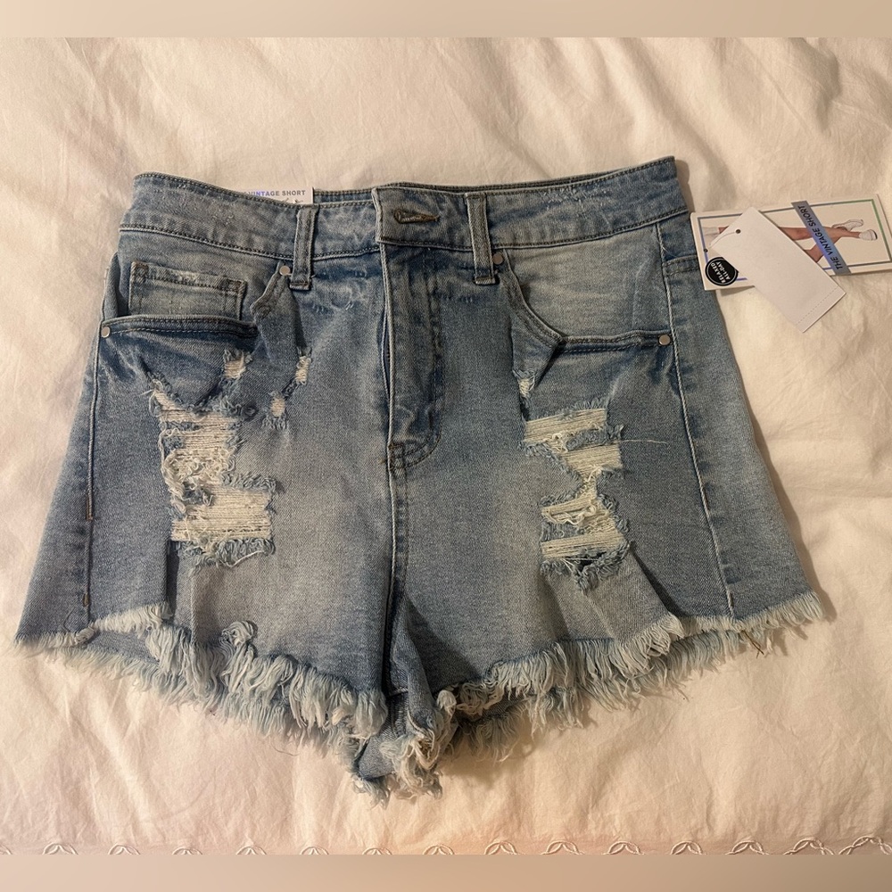 Tinseltown Light Blue Distressed Jean Shorts